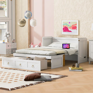 HomeRoots White Wood Full Murphy Bed with Drawers - Stylish, Space-Saving Solution for Guest Rooms & Apartments 662354