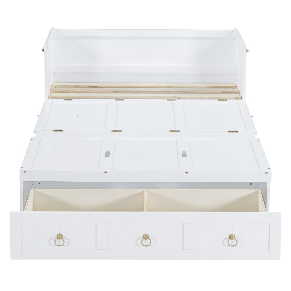 HomeRoots White Wood Full Murphy Bed with Drawers - Stylish, Space-Saving Solution for Guest Rooms & Apartments 662354