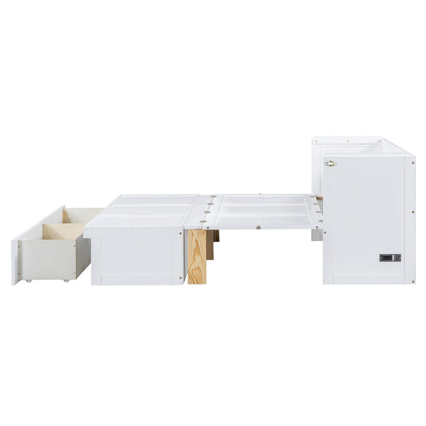 HomeRoots White Wood Full Murphy Bed with Drawers - Stylish, Space-Saving Solution for Guest Rooms & Apartments 662354