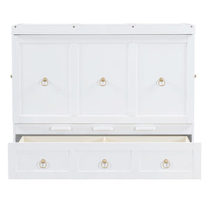 HomeRoots White Wood Full Murphy Bed with Drawers - Stylish, Space-Saving Solution for Guest Rooms & Apartments 662354