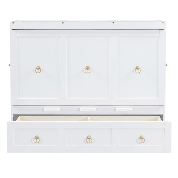 HomeRoots White Wood Full Murphy Bed with Drawers - Stylish, Space-Saving Solution for Guest Rooms & Apartments 662354
