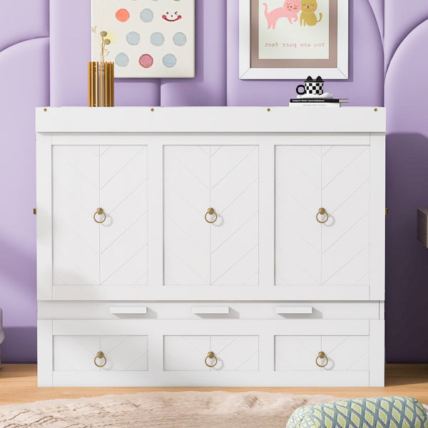 HomeRoots White Wood Queen Murphy Bed with Integrated Drawers - Stylish, Space-Saving Design for Versatile Rooms 662355