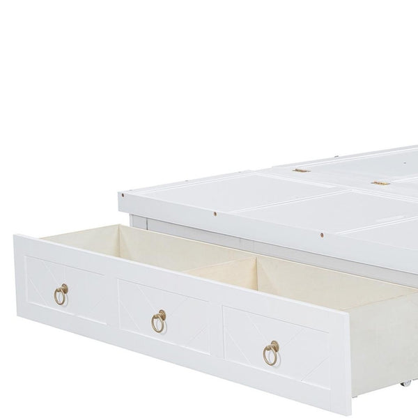 HomeRoots White Wood Queen Murphy Bed with Integrated Drawers - Stylish, Space-Saving Design for Versatile Rooms 662355