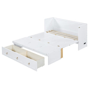 HomeRoots White Wood Queen Murphy Bed with Integrated Drawers - Stylish, Space-Saving Design for Versatile Rooms 662355