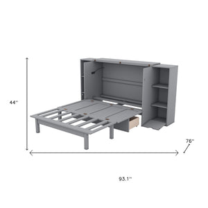HomeRoots Gray Wood Full Murphy Bed with Stylish Cabinet Design – Space-Saving Elegance for Any Room! 662356