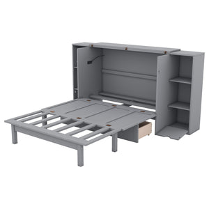 HomeRoots Gray Wood Full Murphy Bed with Stylish Cabinet Design – Space-Saving Elegance for Any Room! 662356