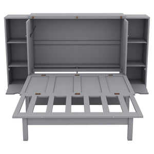 HomeRoots Gray Wood Full Murphy Bed with Stylish Cabinet Design – Space-Saving Elegance for Any Room! 662356