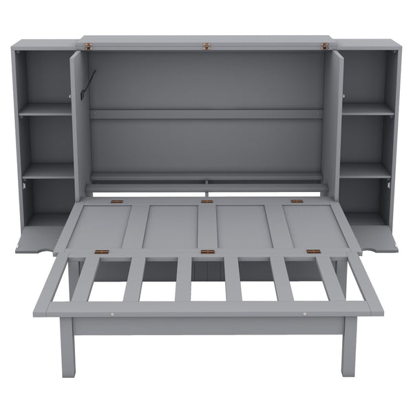 HomeRoots Gray Wood Full Murphy Bed with Stylish Cabinet Design – Space-Saving Elegance for Any Room! 662356