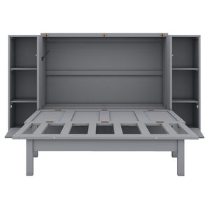 HomeRoots Gray Wood Full Murphy Bed with Stylish Cabinet Design – Space-Saving Elegance for Any Room! 662356