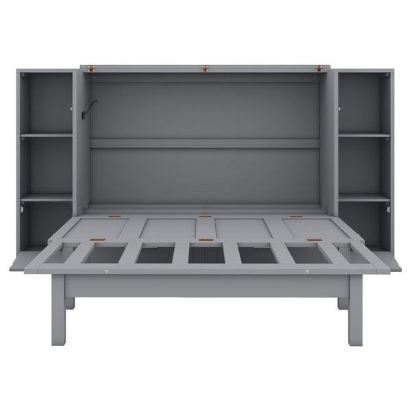 HomeRoots Gray Wood Full Murphy Bed with Stylish Cabinet Design – Space-Saving Elegance for Any Room! 662356
