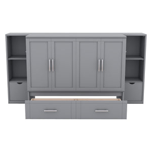HomeRoots Gray Wood Full Murphy Bed with Stylish Cabinet Design – Space-Saving Elegance for Any Room! 662356