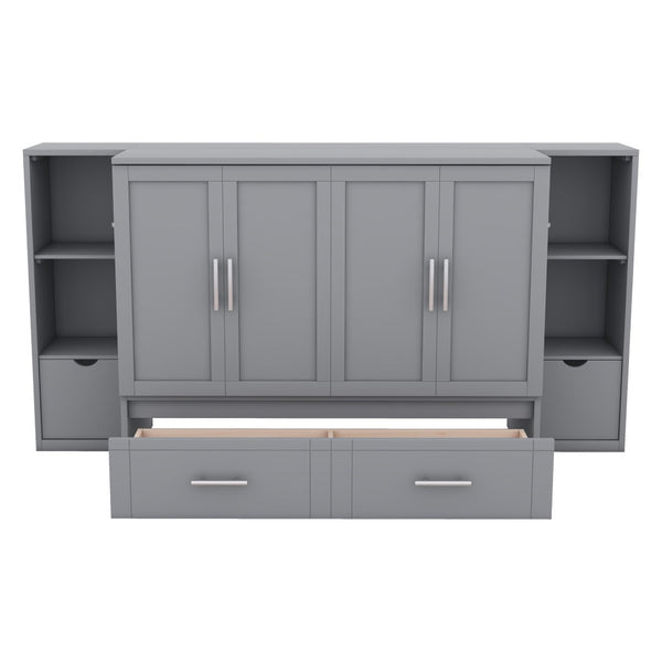 HomeRoots Gray Wood Full Murphy Bed with Stylish Cabinet Design – Space-Saving Elegance for Any Room! 662356