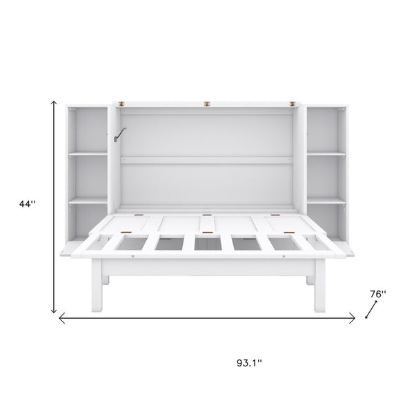 HomeRoots White Wood Full Murphy Bed – Space-Saving Cabinet with Drawers, Stylish Design & Durable Support System 662357