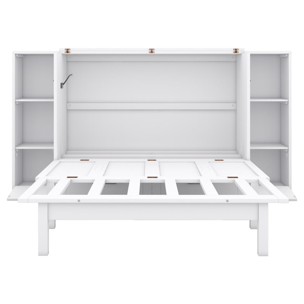 HomeRoots White Wood Full Murphy Bed – Space-Saving Cabinet with Drawers, Stylish Design & Durable Support System 662357