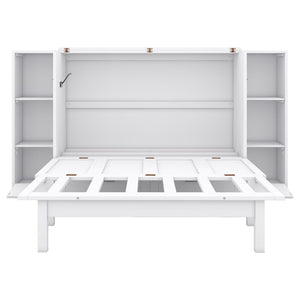 HomeRoots White Wood Full Murphy Bed – Space-Saving Cabinet with Drawers, Stylish Design & Durable Support System 662357