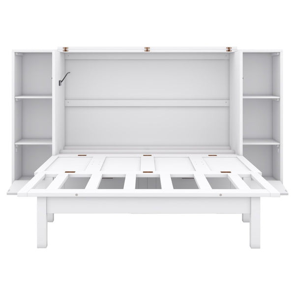 HomeRoots White Wood Full Murphy Bed – Space-Saving Cabinet with Drawers, Stylish Design & Durable Support System 662357