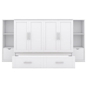 HomeRoots White Wood Full Murphy Bed – Space-Saving Cabinet with Drawers, Stylish Design & Durable Support System 662357