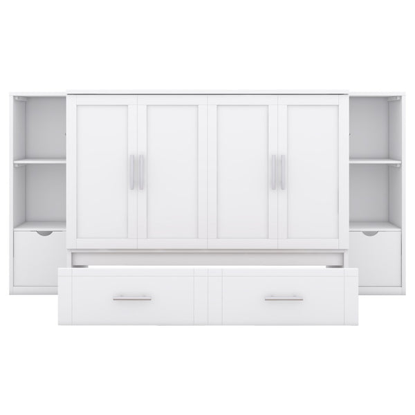 HomeRoots White Wood Full Murphy Bed – Space-Saving Cabinet with Drawers, Stylish Design & Durable Support System 662357