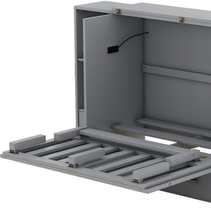 HomeRoots Gray Wood Queen Murphy Bed with Drawers – Stylish Space-Saving Solution for Multipurpose Rooms 662358