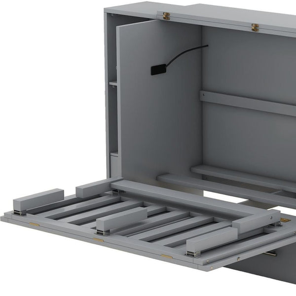HomeRoots Gray Wood Queen Murphy Bed with Drawers – Stylish Space-Saving Solution for Multipurpose Rooms 662358
