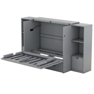 HomeRoots Gray Wood Queen Murphy Bed with Drawers – Stylish Space-Saving Solution for Multipurpose Rooms 662358