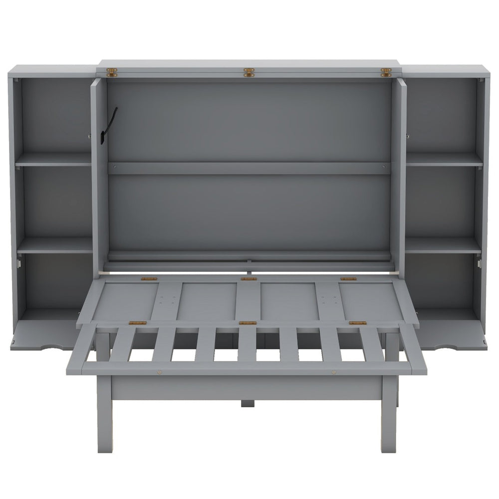 HomeRoots Gray Wood Queen Murphy Bed with Drawers – Stylish Space-Saving Solution for Multipurpose Rooms 662358