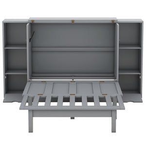 HomeRoots Gray Wood Queen Murphy Bed with Drawers – Stylish Space-Saving Solution for Multipurpose Rooms 662358