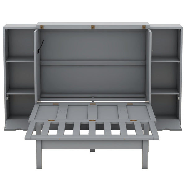 HomeRoots Gray Wood Queen Murphy Bed with Drawers – Stylish Space-Saving Solution for Multipurpose Rooms 662358