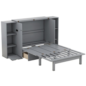 HomeRoots Gray Wood Queen Murphy Bed with Drawers – Stylish Space-Saving Solution for Multipurpose Rooms 662358