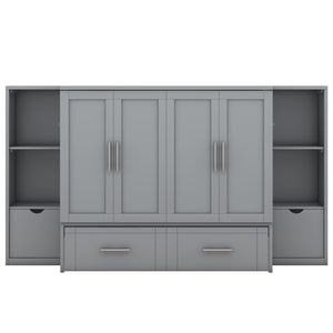 HomeRoots Gray Wood Queen Murphy Bed with Drawers – Stylish Space-Saving Solution for Multipurpose Rooms 662358