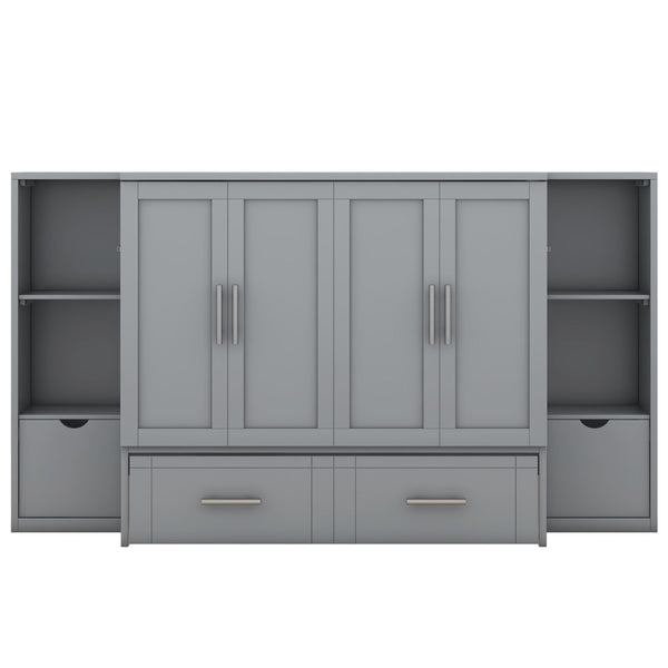 HomeRoots Gray Wood Queen Murphy Bed with Drawers – Stylish Space-Saving Solution for Multipurpose Rooms 662358