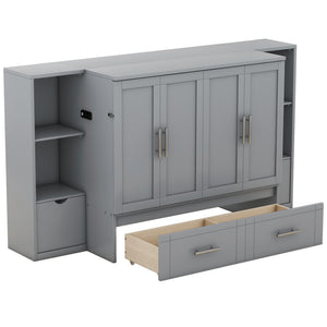 HomeRoots Gray Wood Queen Murphy Bed with Drawers – Stylish Space-Saving Solution for Multipurpose Rooms 662358