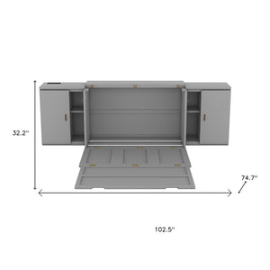 HomeRoots Gray Wood Full Murphy Bed - Stylish Space-Saving Solution with Elegant Cabinet Design & Comfort 662360
