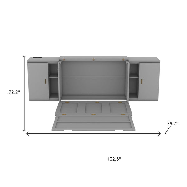 HomeRoots Gray Wood Full Murphy Bed - Stylish Space-Saving Solution with Elegant Cabinet Design & Comfort 662360