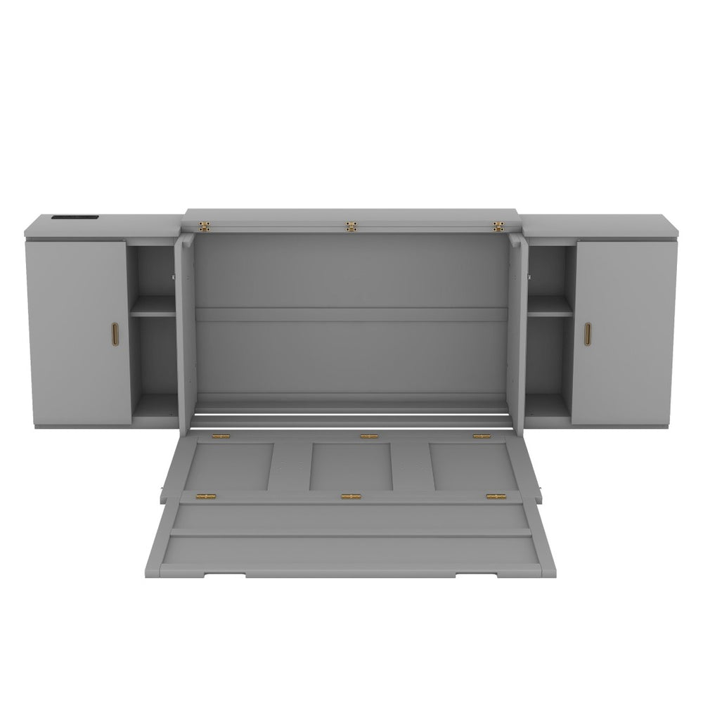 HomeRoots Gray Wood Full Murphy Bed - Stylish Space-Saving Solution with Elegant Cabinet Design & Comfort 662360