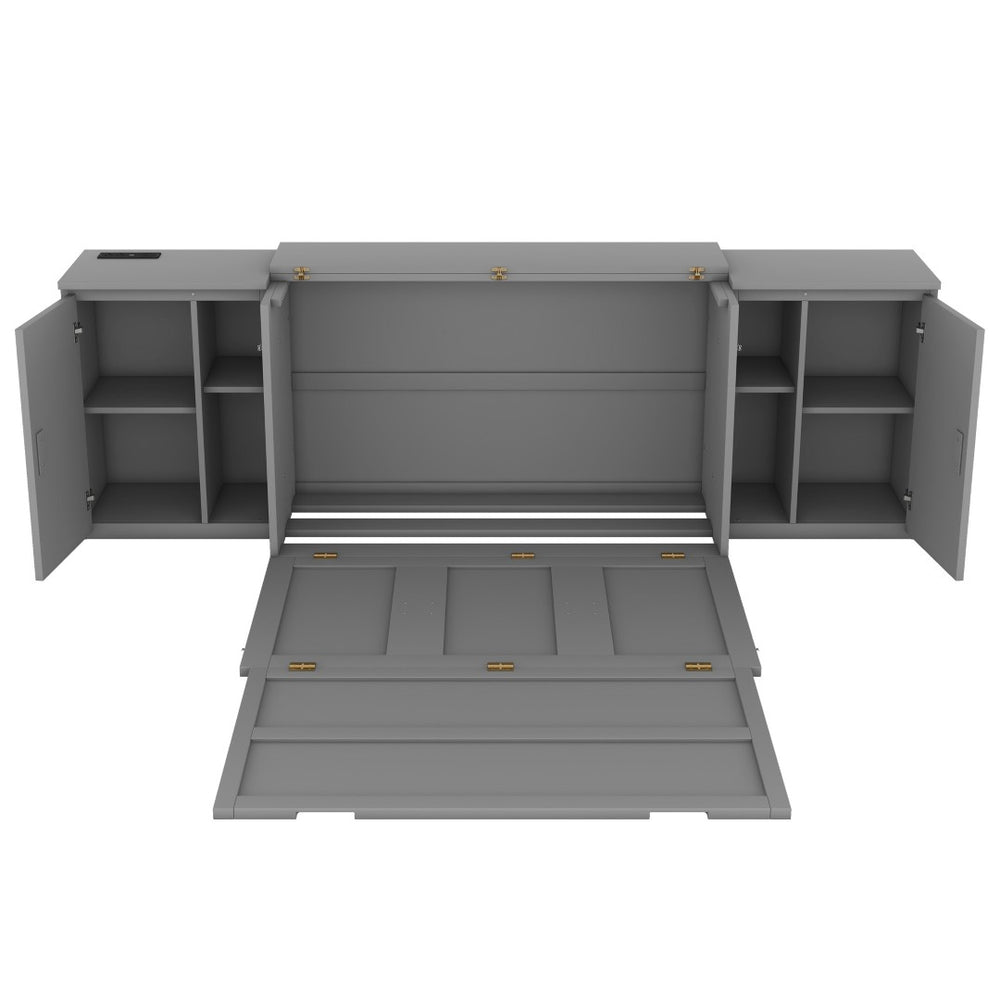 HomeRoots Gray Wood Full Murphy Bed - Stylish Space-Saving Solution with Elegant Cabinet Design & Comfort 662360