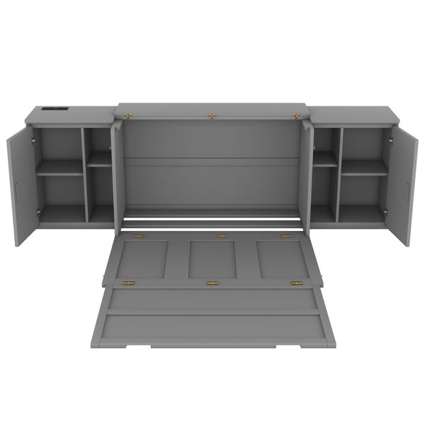 HomeRoots Gray Wood Full Murphy Bed - Stylish Space-Saving Solution with Elegant Cabinet Design & Comfort 662360