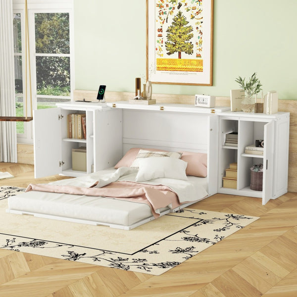 HomeRoots White Wood Full Murphy Bed - Elegant Space-Saving Design for Stylish & Functional Room Solutions 662361
