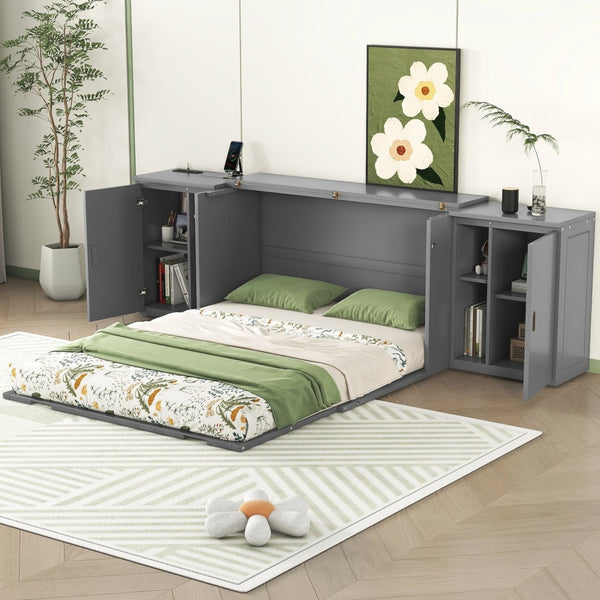 HomeRoots Gray Wood Queen Murphy Bed - Stylish, Space-Saving Design for Modern Homes & Guest Rooms, Easy Setup! 662362