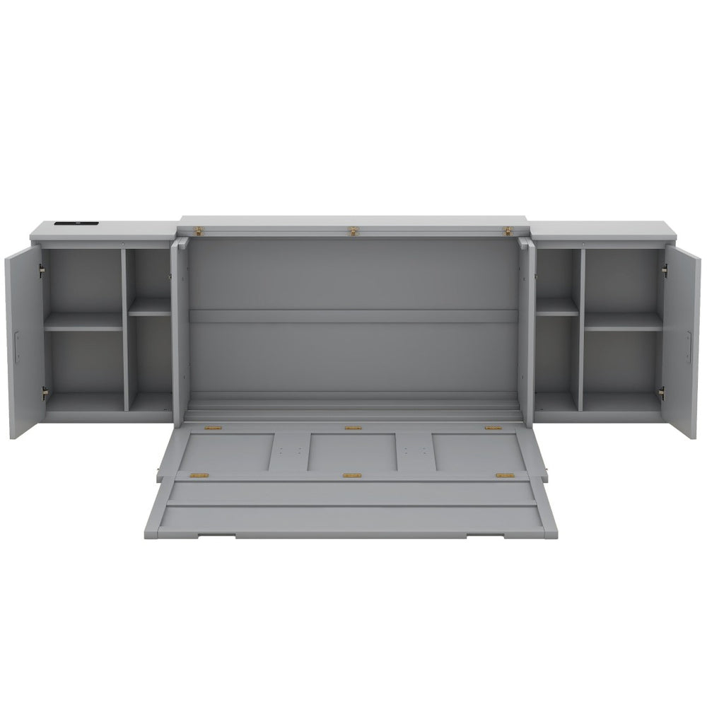 HomeRoots Gray Wood Queen Murphy Bed - Stylish, Space-Saving Design for Modern Homes & Guest Rooms, Easy Setup! 662362