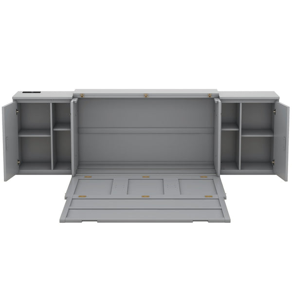 HomeRoots Gray Wood Queen Murphy Bed - Stylish, Space-Saving Design for Modern Homes & Guest Rooms, Easy Setup! 662362
