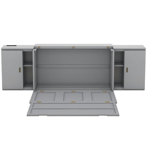HomeRoots Gray Wood Queen Murphy Bed - Stylish, Space-Saving Design for Modern Homes & Guest Rooms, Easy Setup! 662362