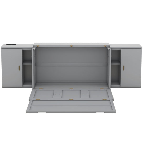 HomeRoots Gray Wood Queen Murphy Bed - Stylish, Space-Saving Design for Modern Homes & Guest Rooms, Easy Setup! 662362