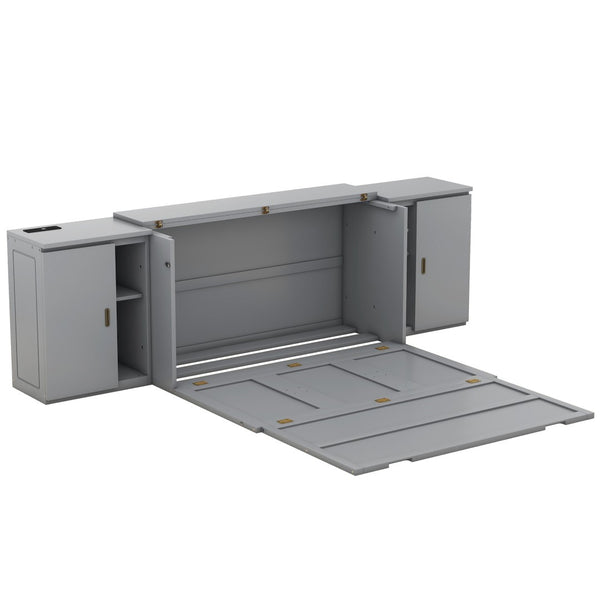 HomeRoots Gray Wood Queen Murphy Bed - Stylish, Space-Saving Design for Modern Homes & Guest Rooms, Easy Setup! 662362