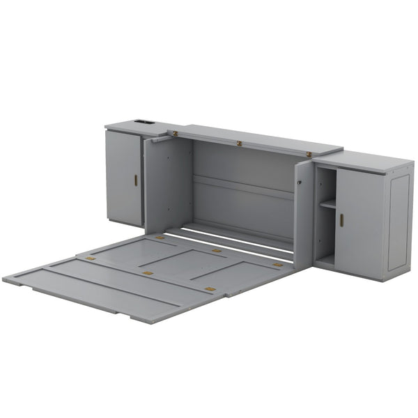 HomeRoots Gray Wood Queen Murphy Bed - Stylish, Space-Saving Design for Modern Homes & Guest Rooms, Easy Setup! 662362