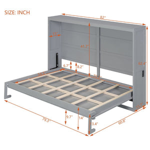 English Elm Full Size Murphy Wall Bed with Rattan Panel Cabinet for Studio and Guest Rooms Gray N708S00011E-2