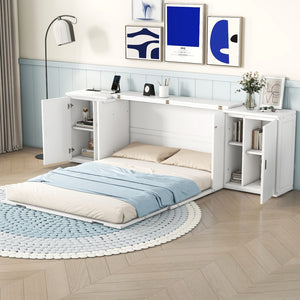 HomeRoots White Wood Queen Murphy Bed - Space-Saving, Stylish Design for Small Rooms & Guest Accommodations 662363