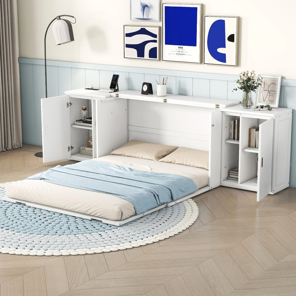 HomeRoots White Wood Queen Murphy Bed - Space-Saving, Stylish Design for Small Rooms & Guest Accommodations 662363