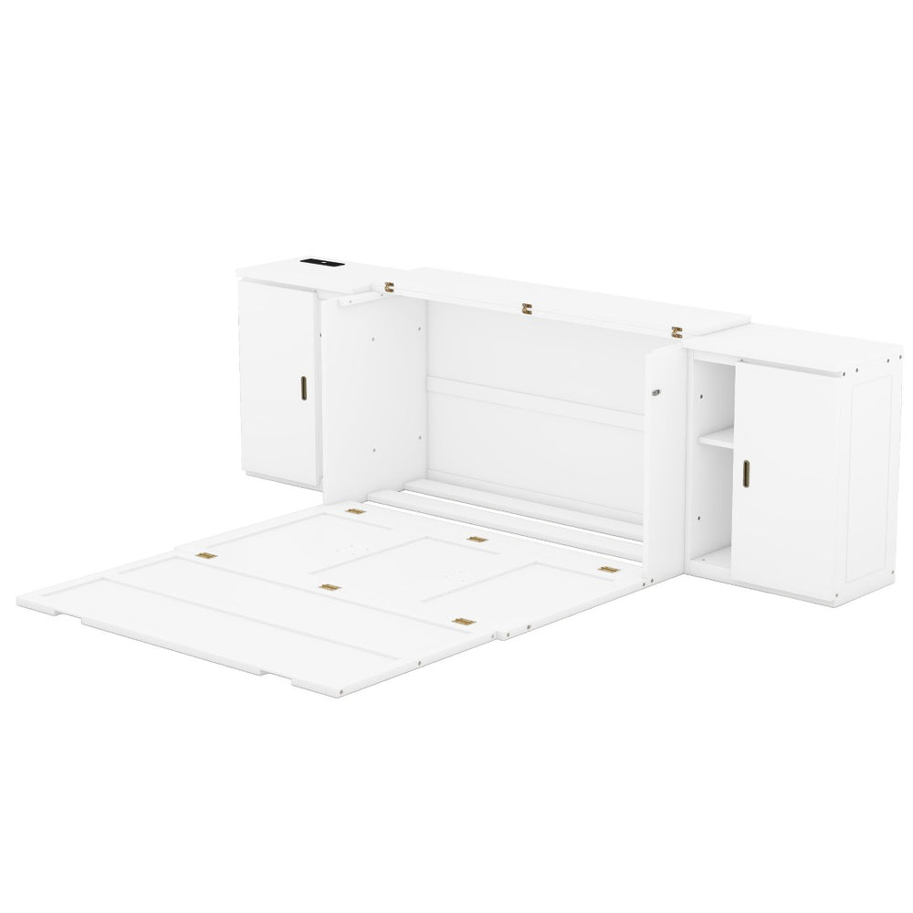 HomeRoots White Wood Queen Murphy Bed - Space-Saving, Stylish Design for Small Rooms & Guest Accommodations 662363