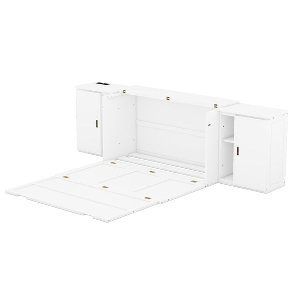 HomeRoots White Wood Queen Murphy Bed - Space-Saving, Stylish Design for Small Rooms & Guest Accommodations 662363